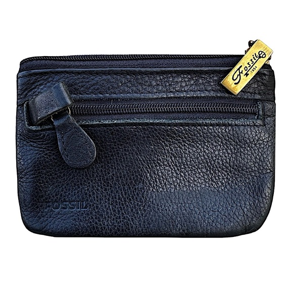 FOSSIL Vintage Black Leather Coin Purse 4.5”x 3” Small Wallet - Picture 1 of 6
